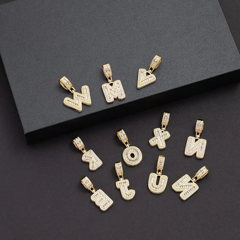 Top Selling Popular Hip-hop Necklace Full Zircon Brass Gold Pendant Necklace 26 Initial Letter Necklace for Women Men