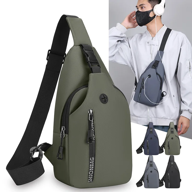 New arrival fashion outdoor men crossbody shoulder chest bag with Headphone jack Customized waterproof travel chest bag
