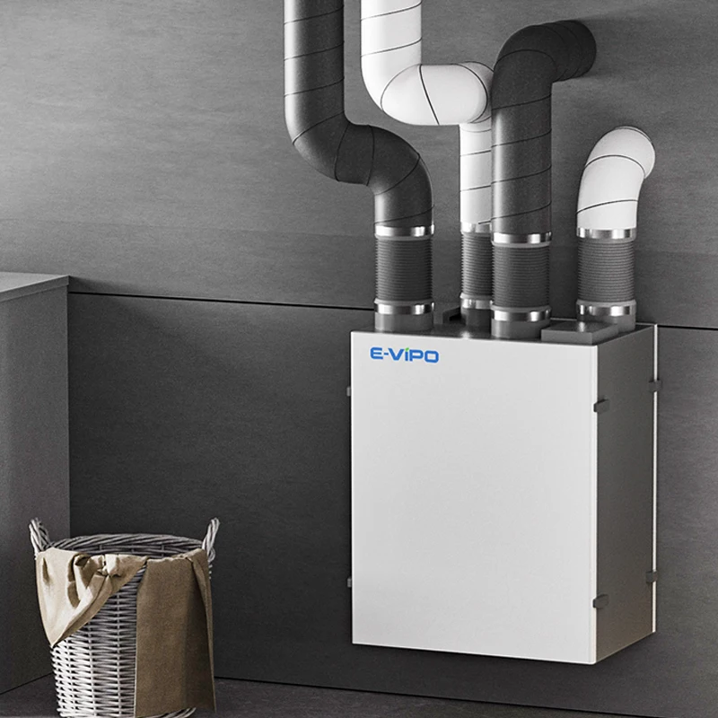 E-VIPO Mechanical Ventilation Fresh Air Ventilator HRV Heat Recovery Ventilation HVAC System with Counterflow Heat Exhcnager