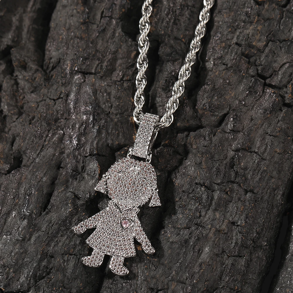 Fashion Jewelry Couple pendant Cute Boys Girls Necklace Full CZ 18K Gold Plated Necklace Gift Women Man