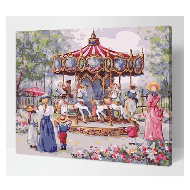 Oil Painting Seven Wall Arts Amusement Park Carousel Diy Painting By Numbers Wallpaper Home Decoration Living Room Art Sets