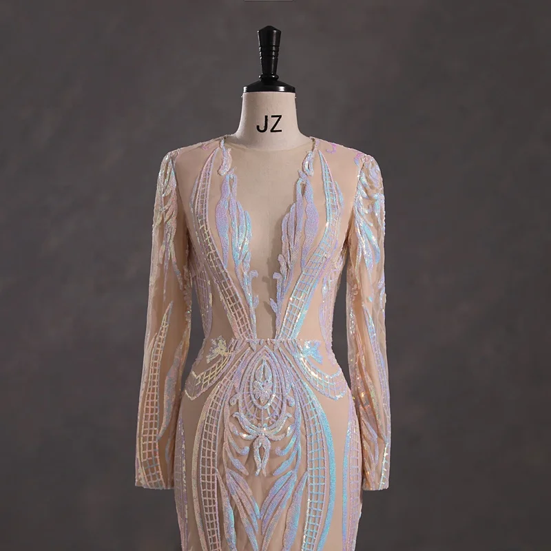 Ladies Sexy Slim Hip Boobs in Tight Evening Dress Full Sleeves Black Girls Plus Size Elegant Sequin Prom Cocktail Mermaid Gown