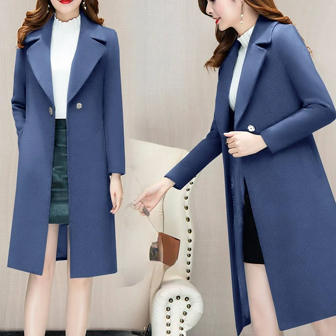 2023 Wholesale New Fashion Custom Elegant Turn Down Collar Wool Coats Solid Color Belted Long Cashmere Coat Women