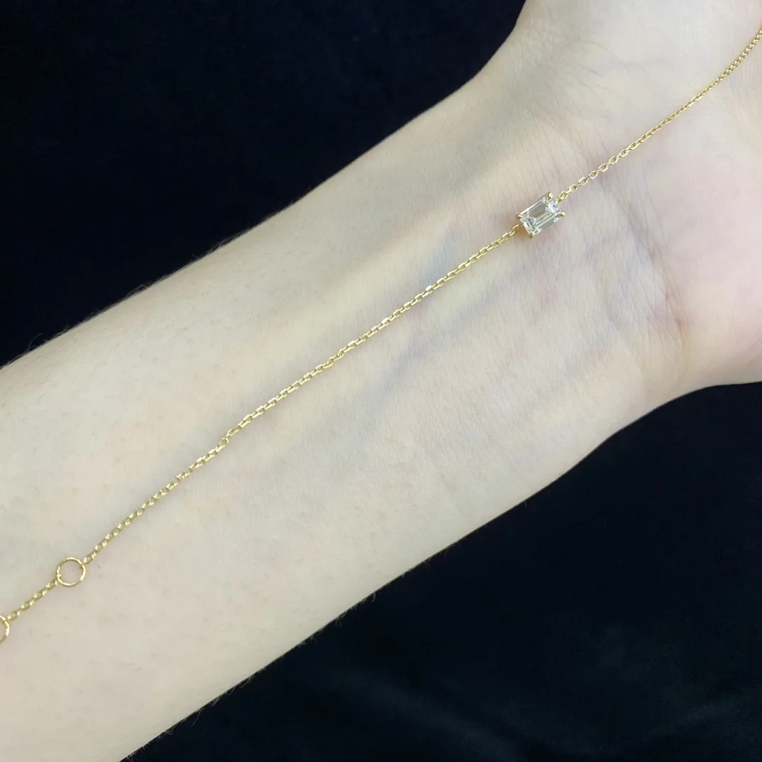 Abiding Gold Jewelry Factory Wholesale Real 18K Gold Chain Bracelet 0.305ct Emerald Cut Certified Lab Grown Diamond Bracelet
