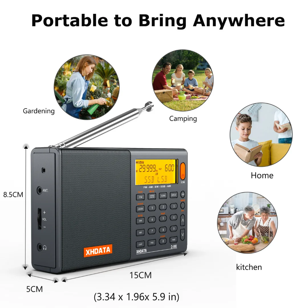 XHDATA SIHUADON D-808 Portable Digital Radio FM stereo/SW/MW/LW/SSB PLL Air Band Multi Band Receiver  Speaker