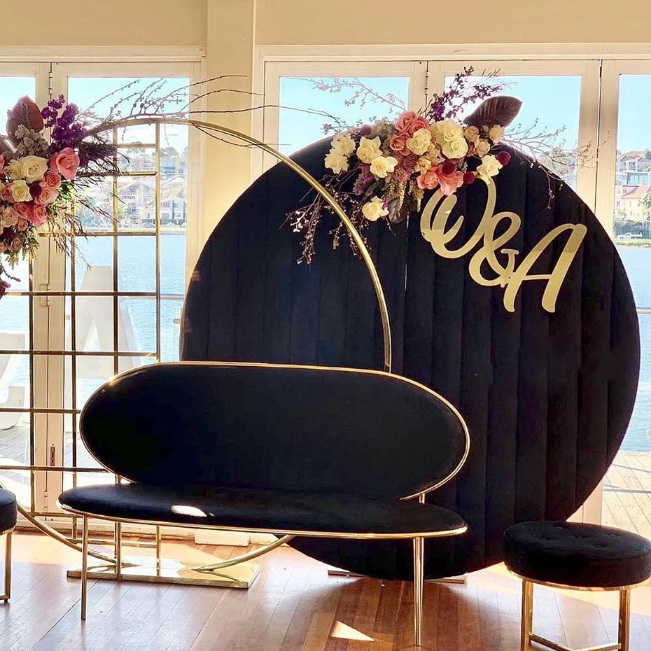 Luxury birthday party round black velvet backdrop for wedding reception decor