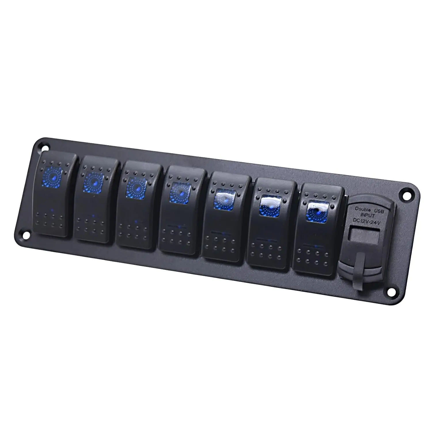 12V 7 Gang Blue LED Rocker Switch Panel with USB Charger Digital Voltmeter for marine Boat Yacht RV Trucks