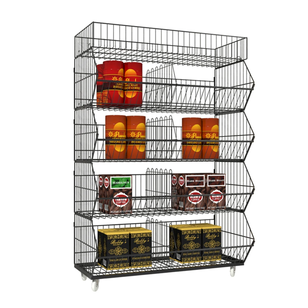 wire shelving with wheels in supermarket rack