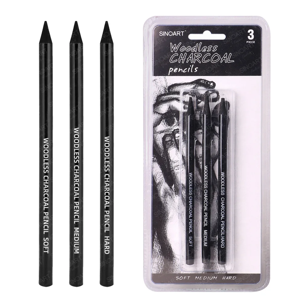 SINOART 3pcs Woodless Charcoal Pencils Set artist sketch drawing Graphite Pencil For Sketch /hard/medium/soft