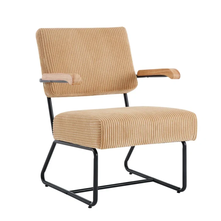 Wholesale Living Room Furniture Upholstered Corduroy Fabric Leisure Armchair with Black Metal Legs