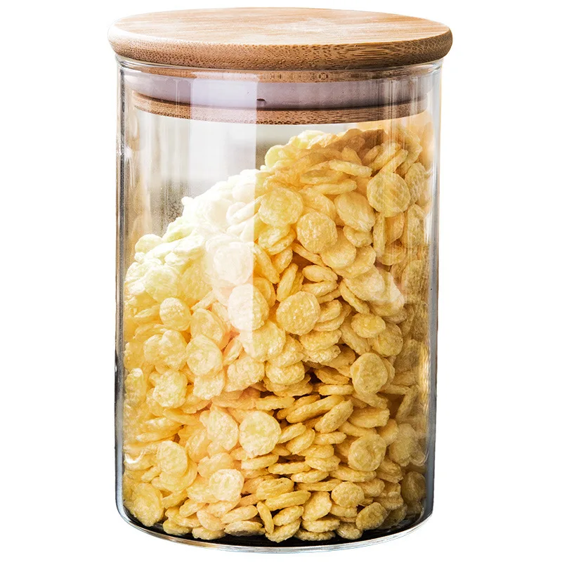 6.5*18cm Food Storage Glass Canisters with Airtight Bamboo Lid For Tea Coffee Beans Grains Candy Jar Containers