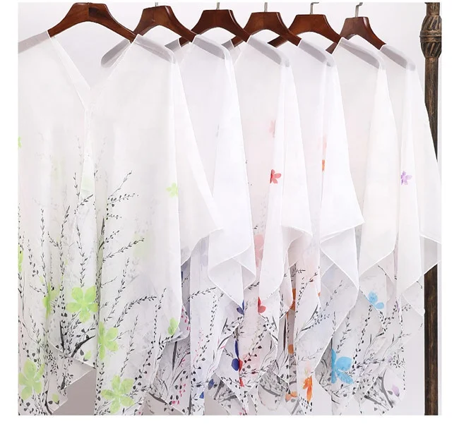 2023 New Arrival Fashion Floral Printed Imitated Silk Plus Size Women Beach Cover Up Sarong