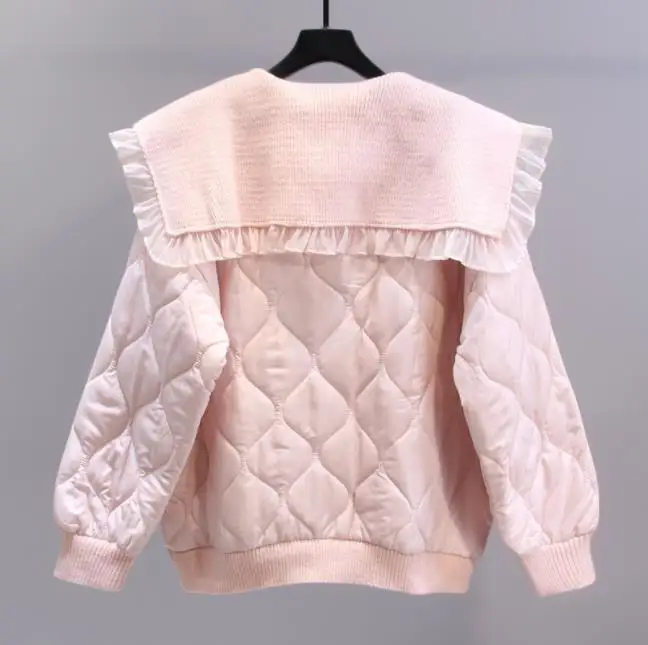 Bow Doll Collar Cotton Padded Coat for Women Winter New Loose Solid Parkas Female Long Sleeve Casual Jacket