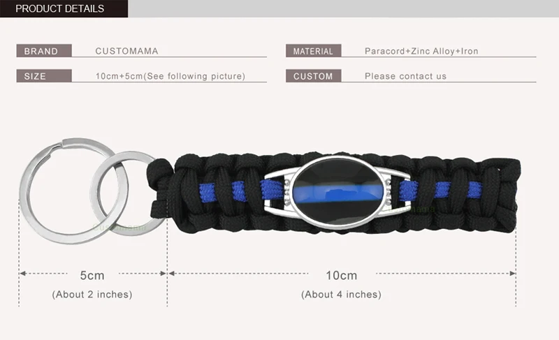 Survival Paracord Keychain Custom Logo Design for Policeman Polices Mom Wife Dad Sister Son Back the Blue Line Key Rings Chains