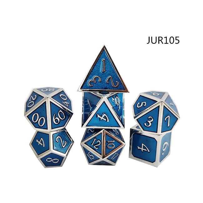 Polyhedral metal dice set enamel color printed custom 20 sided dice packed with velvet bag