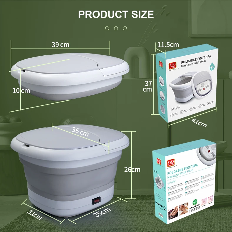 KIKI NEWGAIN Customized Foldable Heat Bubble Vibration Roller Pedicure Foot Soaking Bath Basin Electric Foot Spa Bath Massager