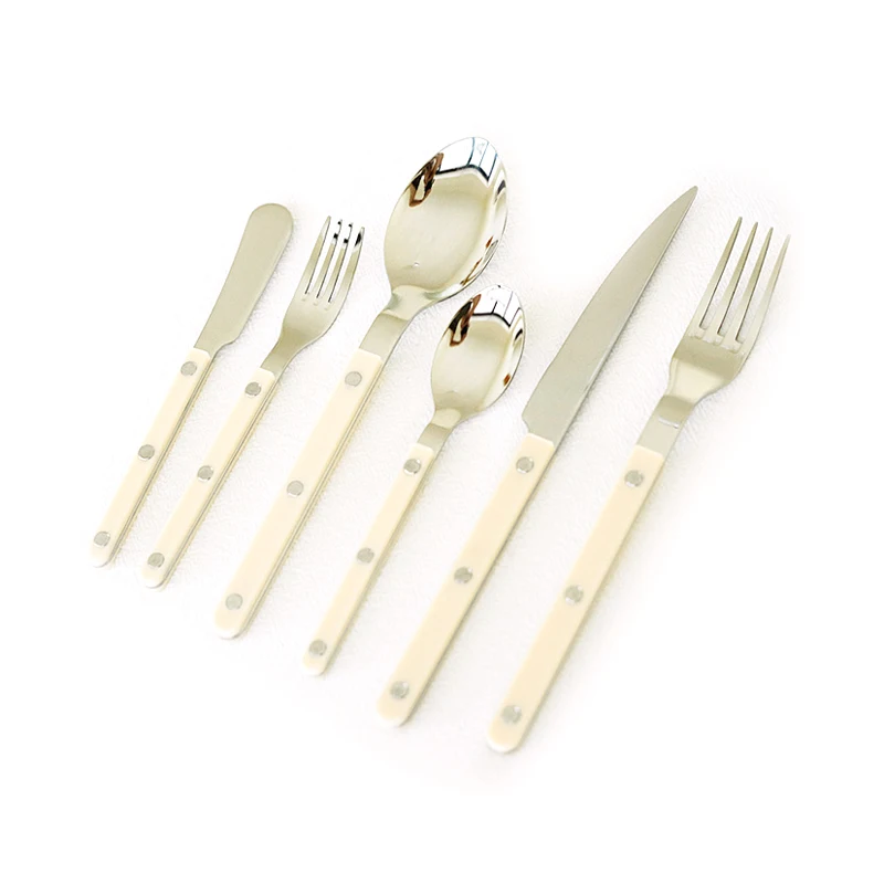 Elegant Ivory Plastic Rivet Handle with 304 Stainless Steel Cutlery for Restaurant and Hotel French Style Bistro Flatware Set