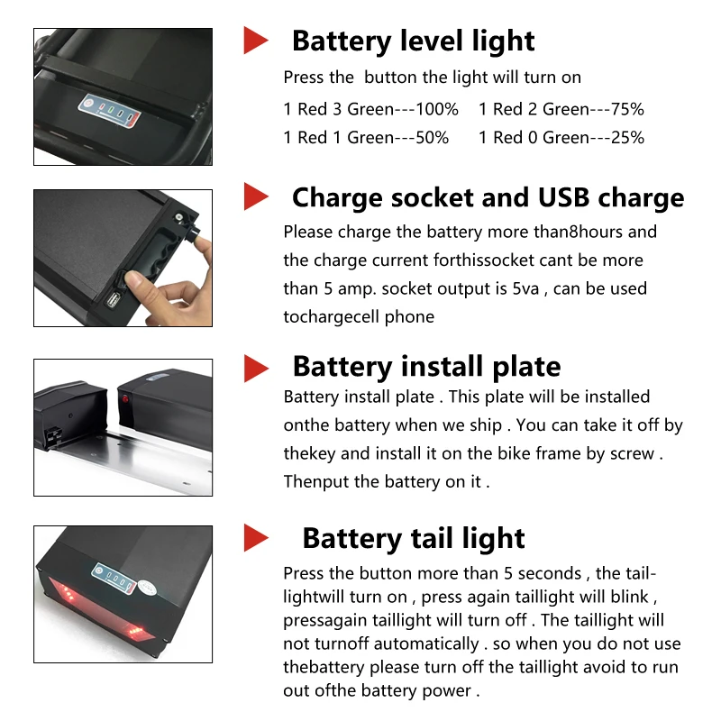 Rechargeable Rear Rack Ebike E-bike Battery 48v 20ah Lithium Electric Bicycle Battery