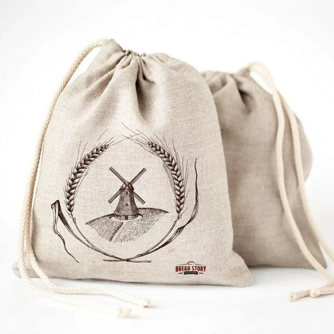 
Wholesale High Quality Ecofriendly Unbleached Linen Reusable Food Biodegradable Bag Cotton Cloth Product Carry Bread Bag 