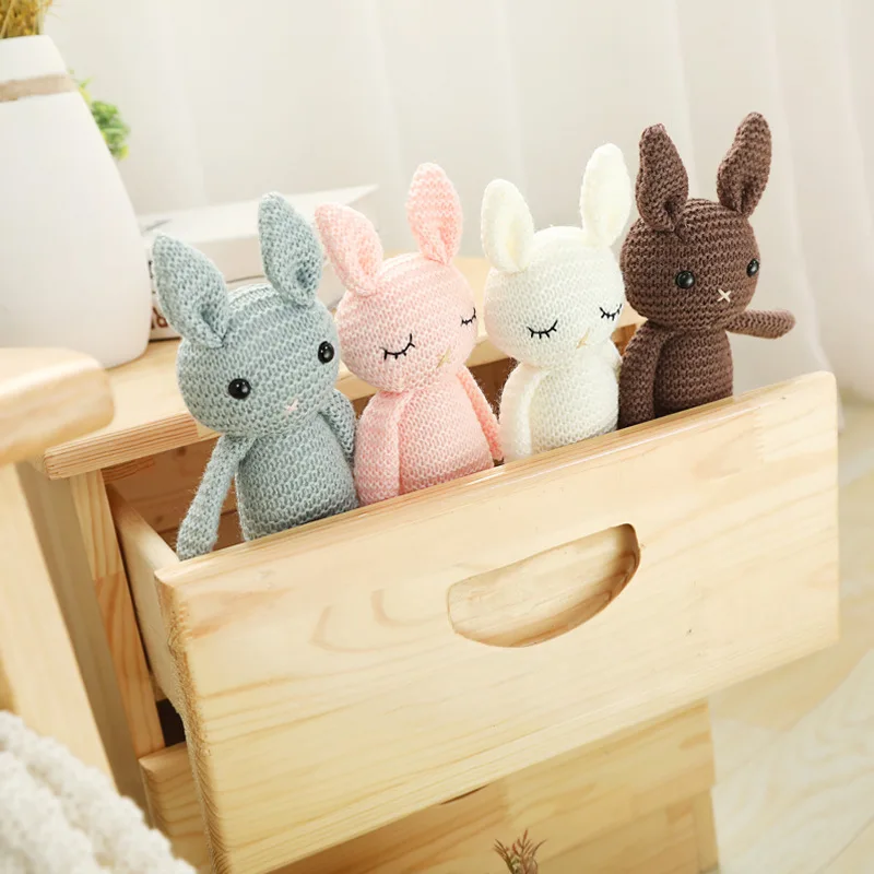 Fast Delivery Hand-knitted rabbit doll Babies Soothe Dolls Crochet Animals 100% handmade Knitted Bunny Toy