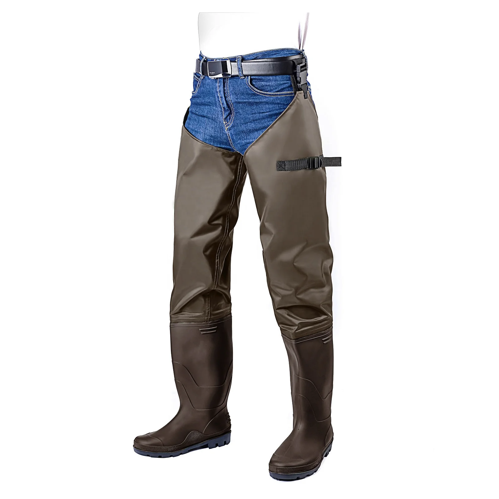 Fishing Hip Boots Hip Waders for Men with Boots Waterproof Lightweight Bootfoot Cleated 2-Ply Nylon/PVC