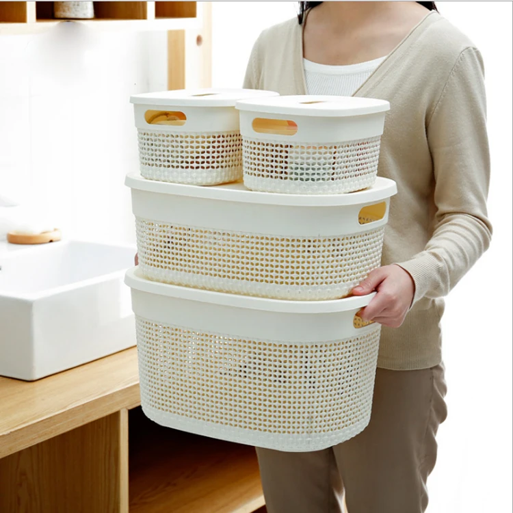 
Factory wholesale production of 3/6/12 / 18L plastic woven storage basket with lid 