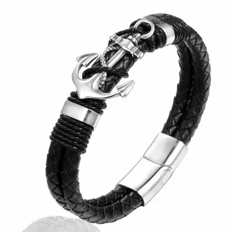 Изготовленный на заказ браслет из нержавеющей стали якорь кожаный ювелирные изделия