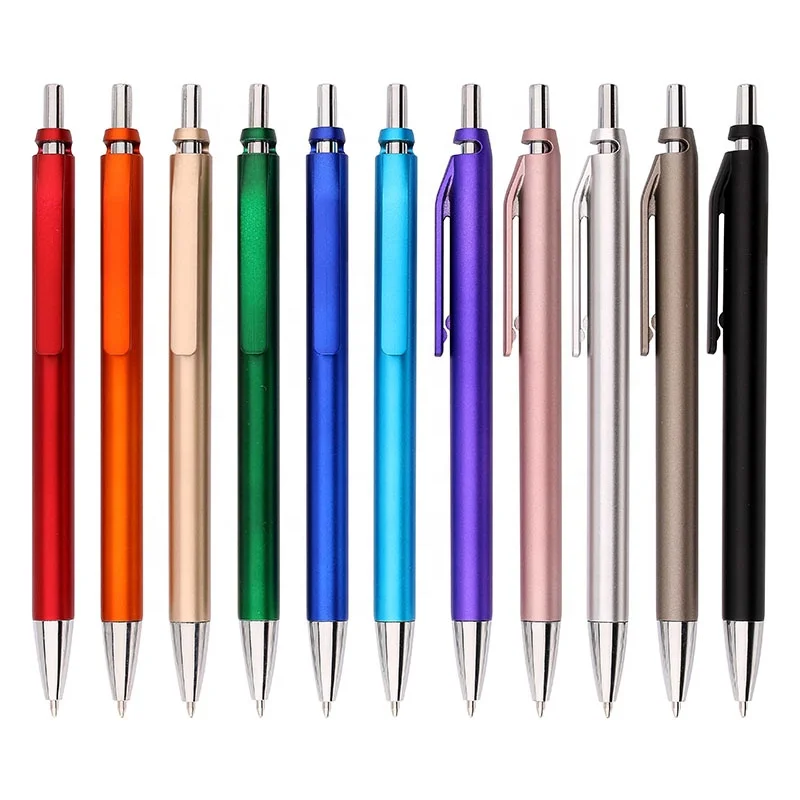 Thin Body Metallic Colored Painted Barrel Chromed Plunger And Tip Slimline Ball Point Pen Kits