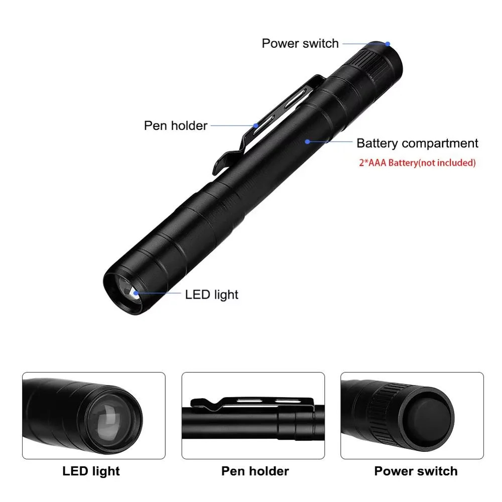 Hot Selling White and Yellow LED Pen Light Pocket Clip Aluminum Alloy Nursing Torch Lamp Dry Battery Powered for Medical Use