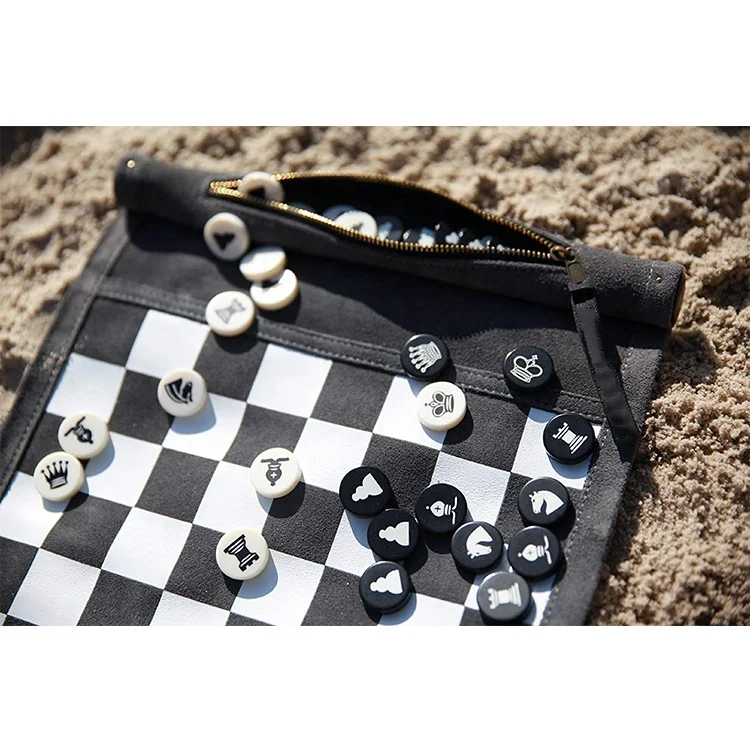 themed leather vintage chess set mat pressed leather chess board chinese luxury tournament folding customized