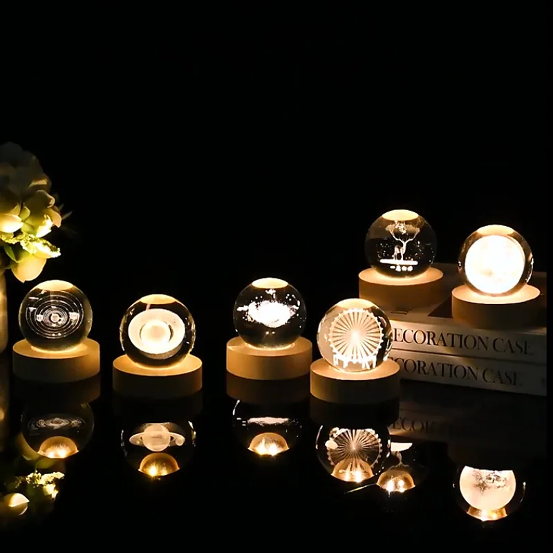 3D Carved Luminous Planet Saturn Moon Crystal Ball Lamp Creative Gift Ornament