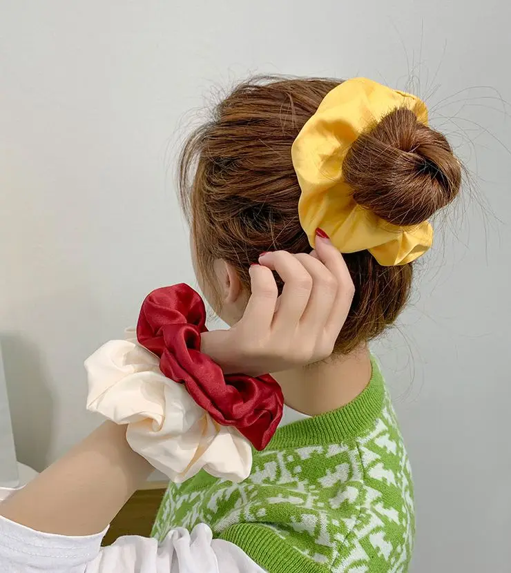 Plain Color Scrunchies Ties Satin Women Elastic Bands Womens Fabric Ponytail Band Hair Tie