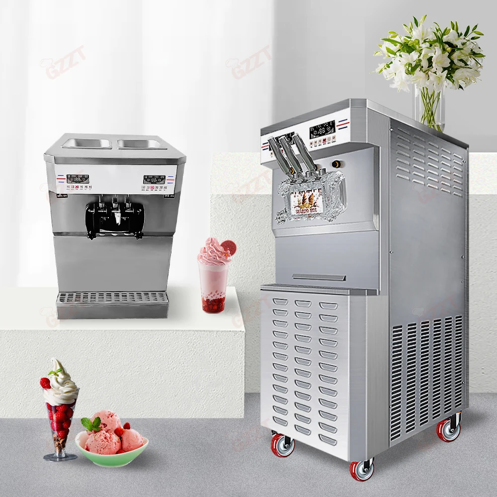 Counter Top Vertical Dual System Three Flavor Soft Serve Ice Cream Frozen Yogurt Making Machine Pre-Cooling 7 days Keep fresh