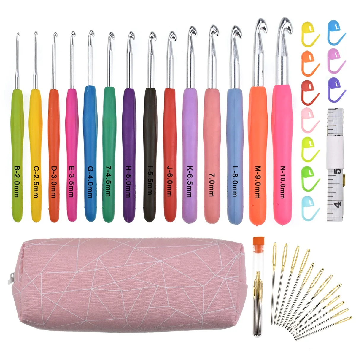 Wholesale Crochet Needle Set Soft Handle Crochet Mustache Bag Accessories Explosive Knitting Tools Crochet Hook Set