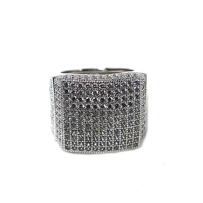 Moissanite Baguette Diamond HipHop Iced Out Cubic Zircon Bling Ring Jewelry Gifts Hot Sell Five Star Diamond Rings For Woman Men