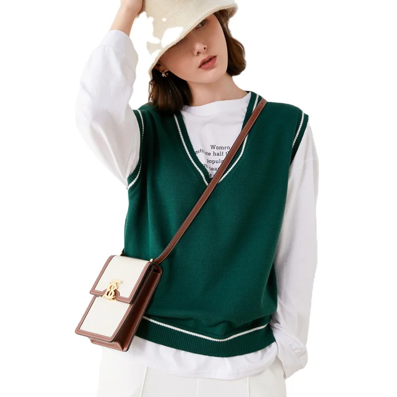 Модный вязаный жилет осень-зима пуловер без рукавов с V-образным вырезом однотонный жилет с узором женский жилет в студенческом стиле
