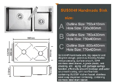 Современная кухонная раковина из нержавеющей стали 304 с двойными чашами