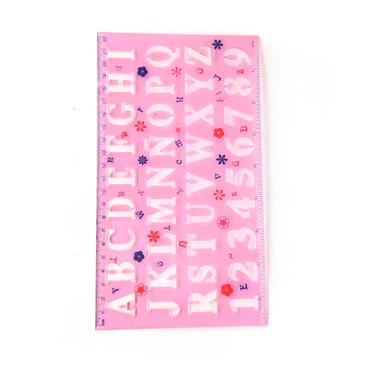 Wholesale Clear Colorful Letter Alphabet Stencil Trace Ruler 2 Pieces Plastic Ruler Set for Kids
