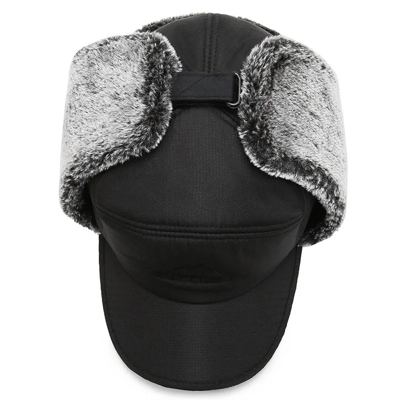 Wholesale Custom Black Earflap Thickened Winter Trapper Hat Facemask For Men/ushanka Aviator Ski Faux Fur Hat With Face Cover