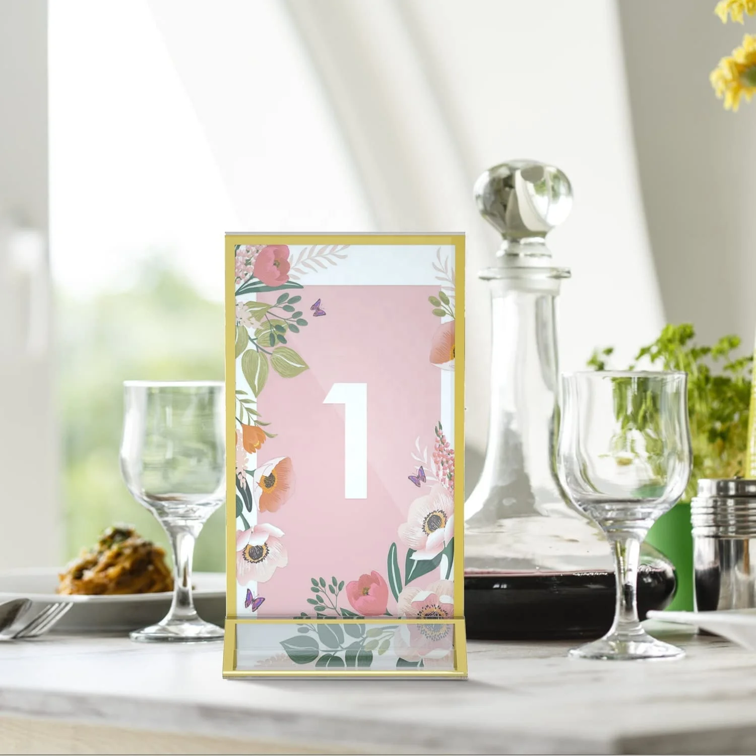 T shape 8.5*11 double sided gold acrylic sign holder menu display stand wedding table number holder