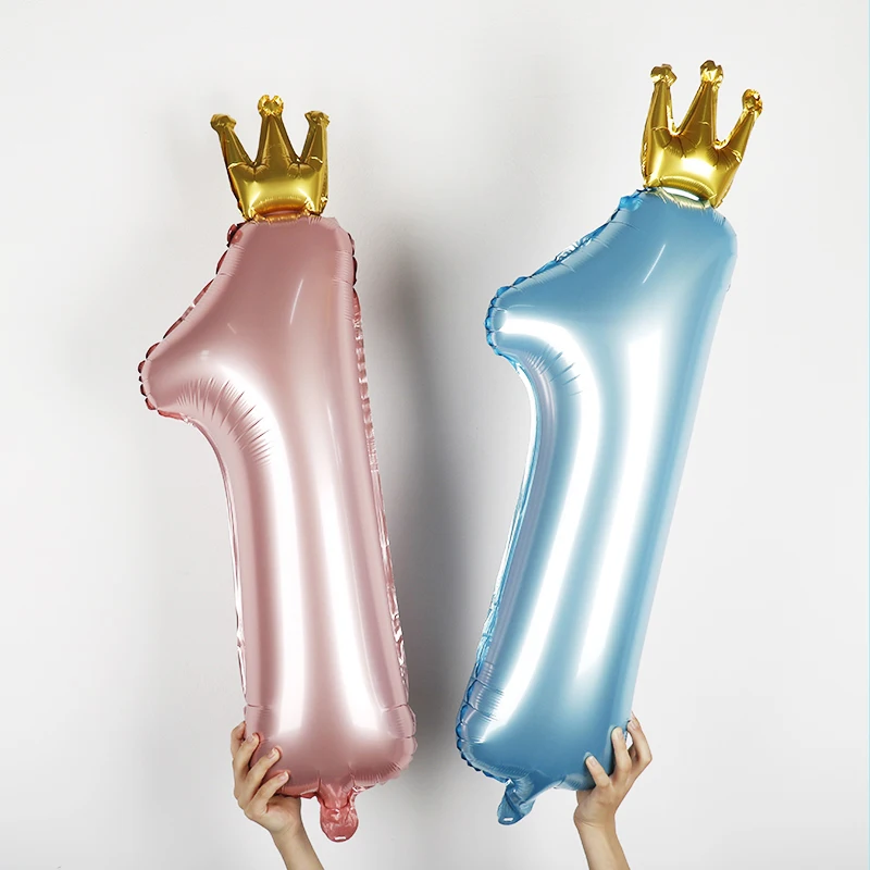 36 inch candy powder blue number crown foil balloon one year old children happy birthday party scene decoration balloon supplies