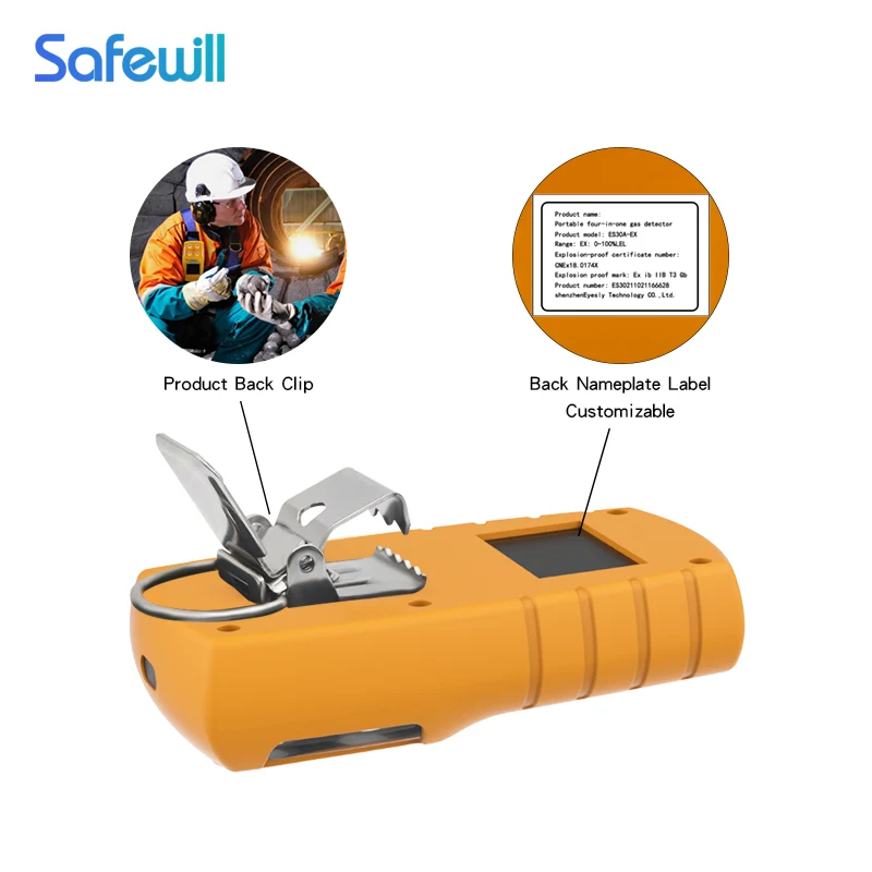 Safewill Wholesale Brand Sensor EX/O2/H2S/CO Portable 4 in 1 Gas Detector CH4 Gas Analyzer Portable Multi Gas Detector