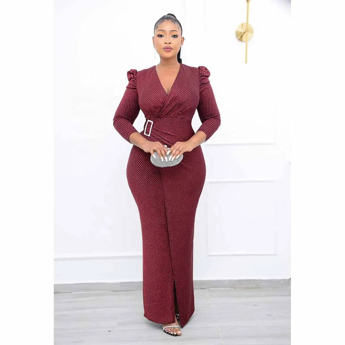 JL400 New design v neck women evening dresses long sleeve elegant party evening dinner dress party lady