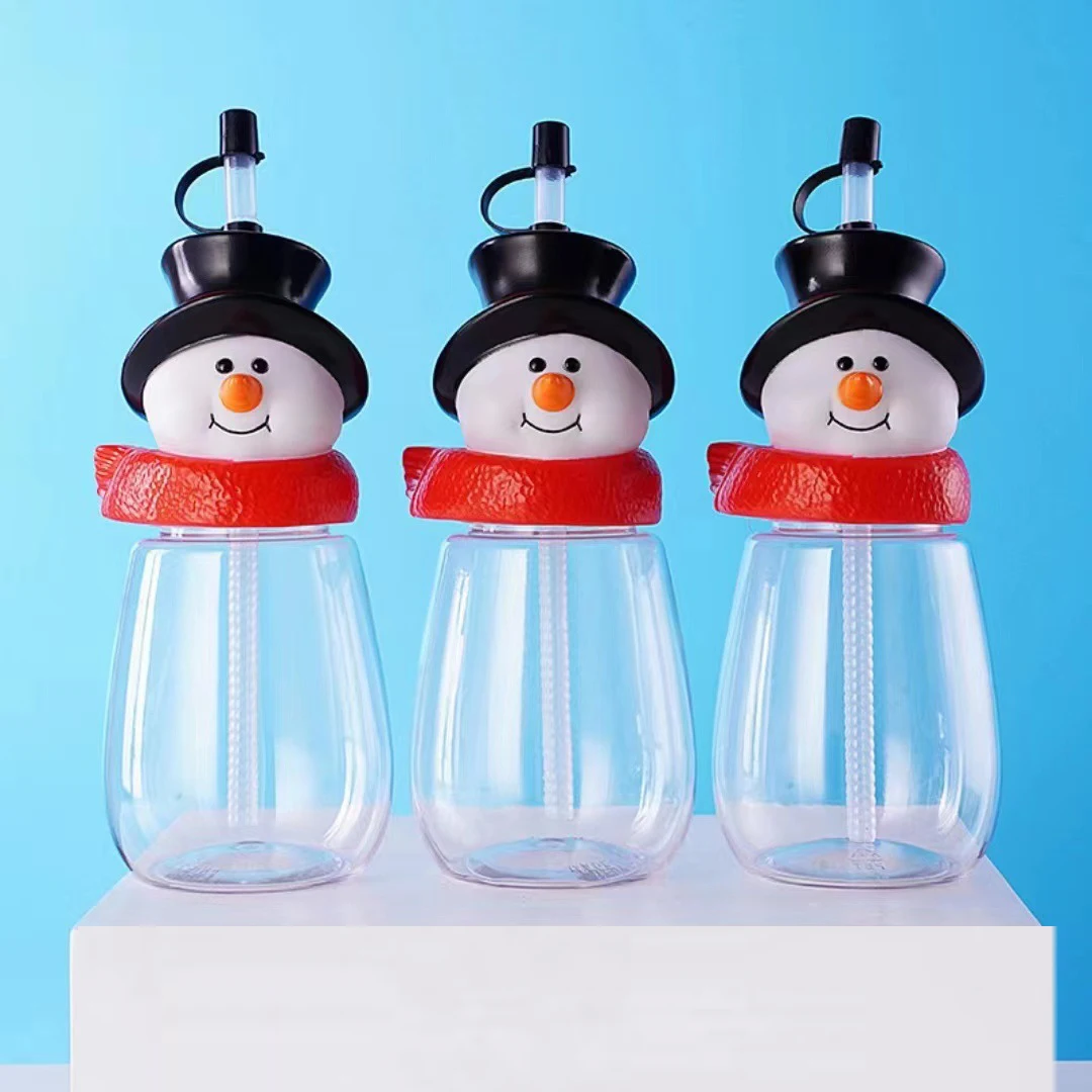450ml Novelty Custom Wholesale Creative PET Plastic Christmas Halloween Cartoon Animal Lid Bottle Yard Cup With Lid Straw