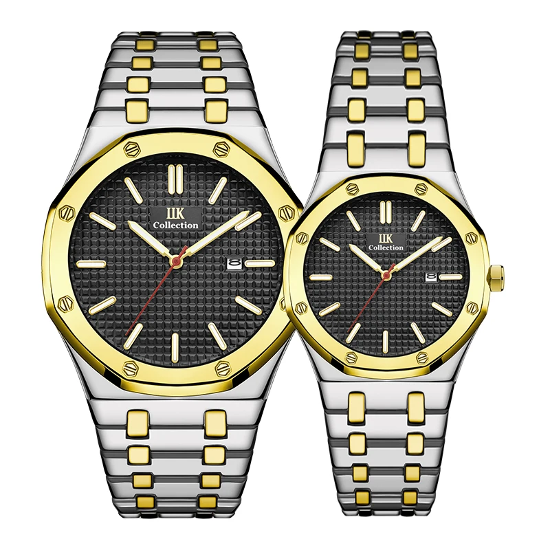 Hot Sale IIK Collection Luxury Couple Watch lIK Brand Gold Two Tone Date Analog Wristwatches Men