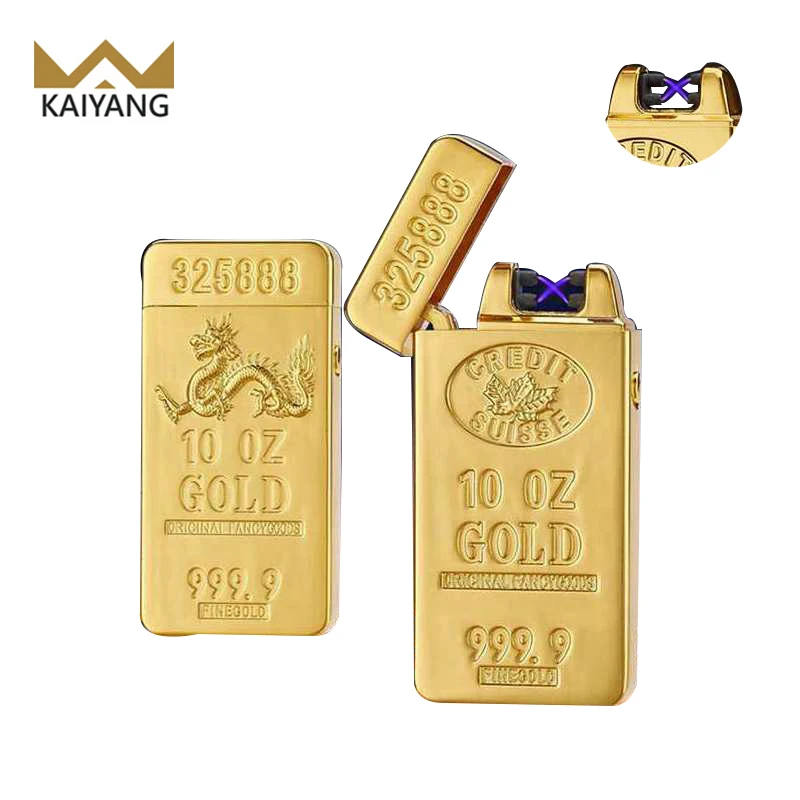 KY Creative Classic Gold Bar Metal Lighter Double Arc Usb Charging Cigarette Plasma Electric Lighter