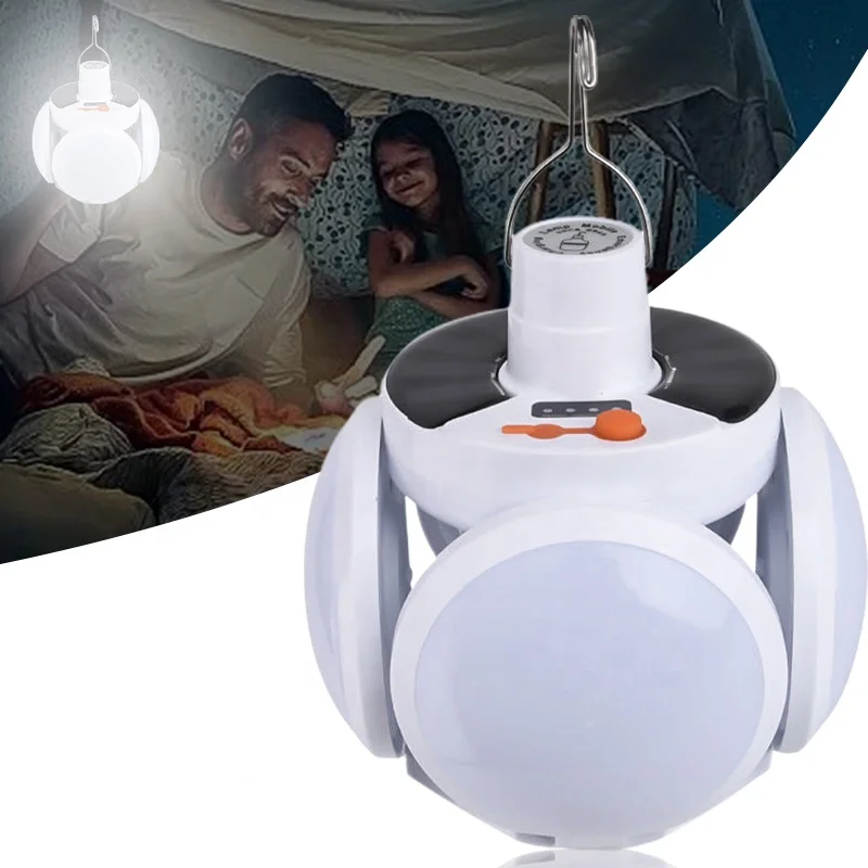 Energy saving solar lamp LED multifunctional portable foldable rechargeable camping lamp is suitable for outdoor tent emergency