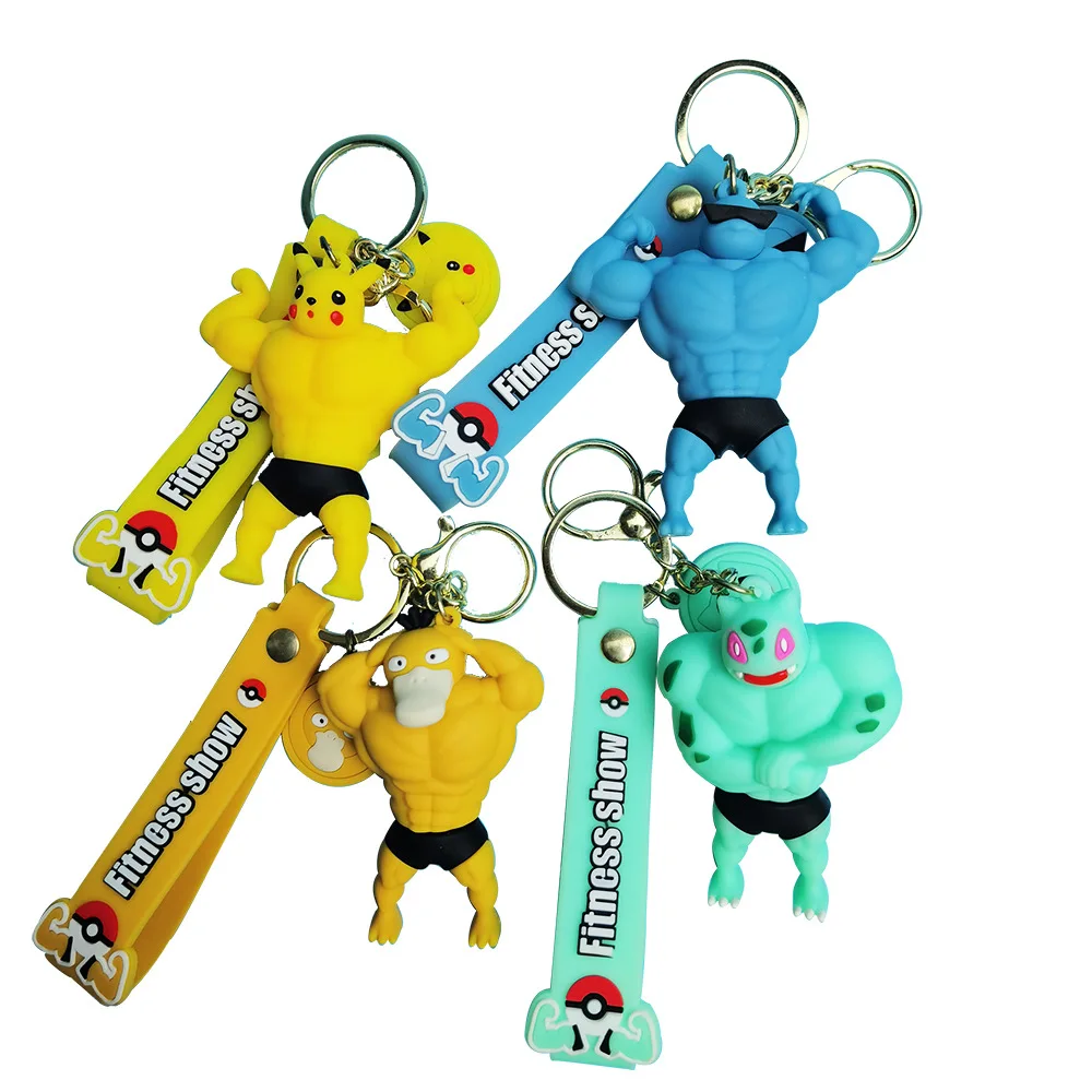 Wholesale Japanese Anime PVC Muscle Pikachu KeyChain Psyduck KeyChain Pendant Pokemon KeyChain