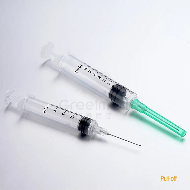 Safety ad syringe 2 parts disposable auto destruct self destructive 1ml 0.5ml auto disable syringe with needle