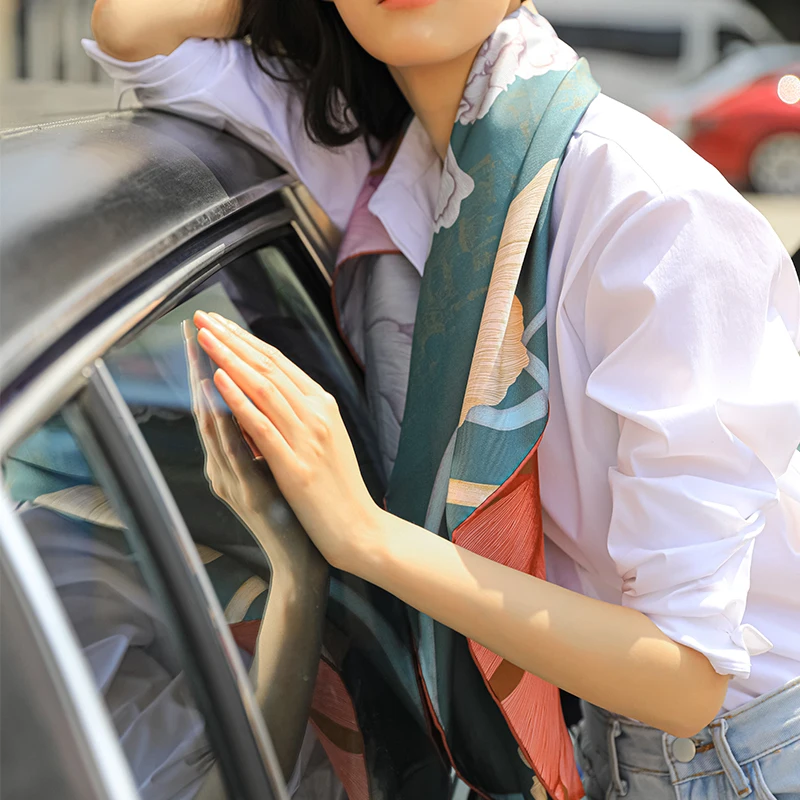 Женский квадратный шелковый шарф с цифровой печатью, 100% чистая саржа, 90 см